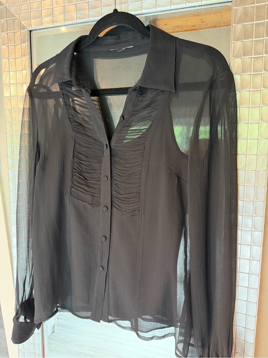 Tops - 2-Piece Black Sheer Chiffon Blouse & Cami Set | Ruched Front | Size M